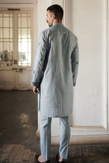 DUSTY BLUE COTTON SLUB KURTA TROUSER